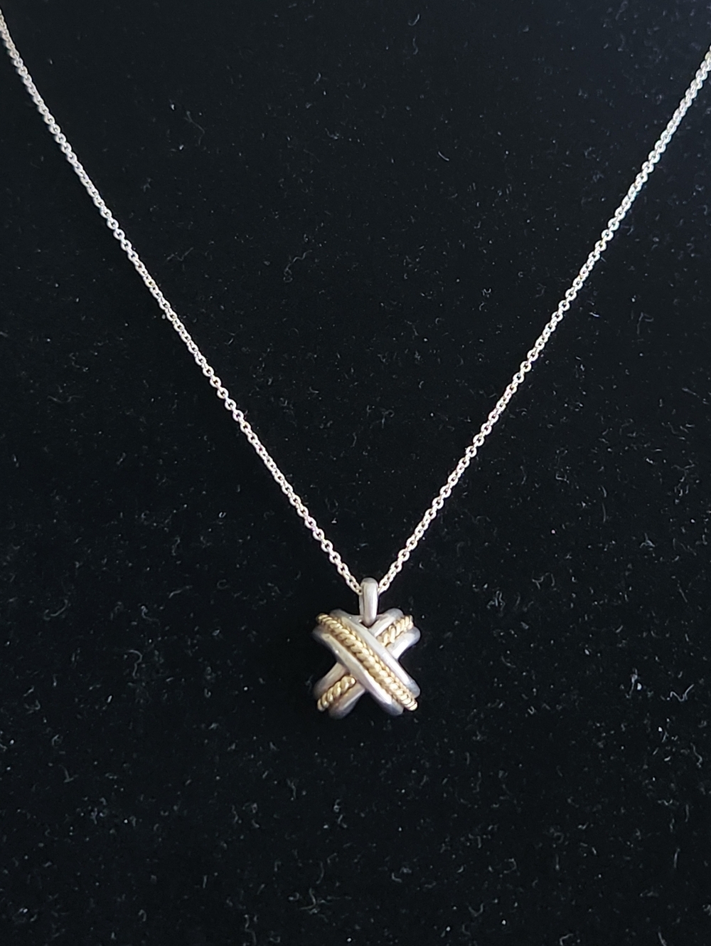 TIFFANY&CO. Silver 925/Gold 750 Signature X Cross Pendant Necklace